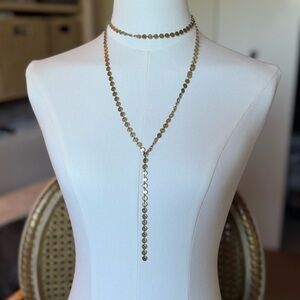 Delicate Gold Layered Necklace | Choker + Lariat Coin Chain | Great Condition!